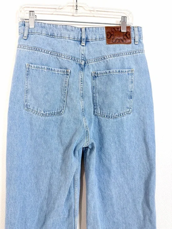 Sandro Paris High Waist Wide Straight Leg Jeans Light Wash 100% Cotton Denim 42 - Picture 10 of 16